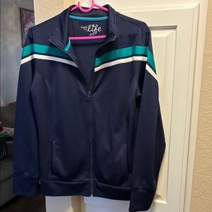 Made for Life Navy Track Jacket with Green & White Stripes